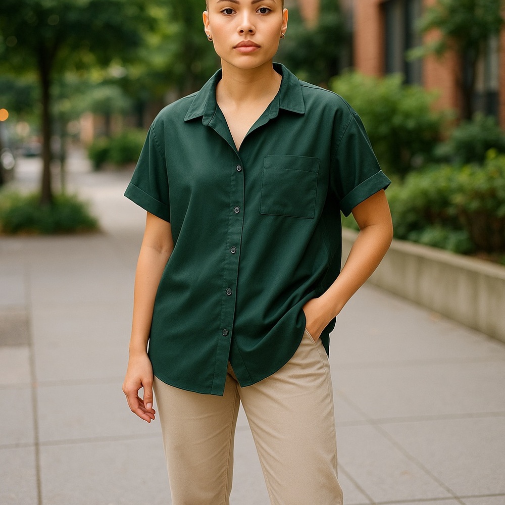 SHEIN Teal Button-Up Blouse